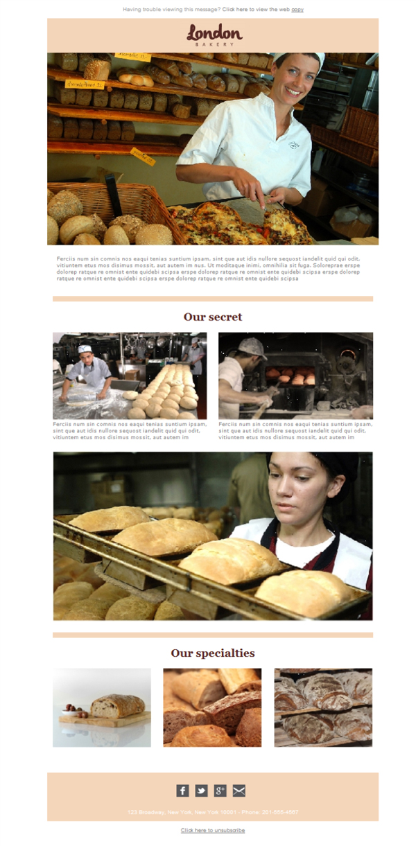 Plantilla de Newsletter Responsive Gratis "Retail Bakery" para Email