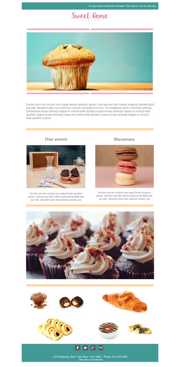 Plantilla de Newsletter Responsive Gratis "Bakery Sweet" para Email
