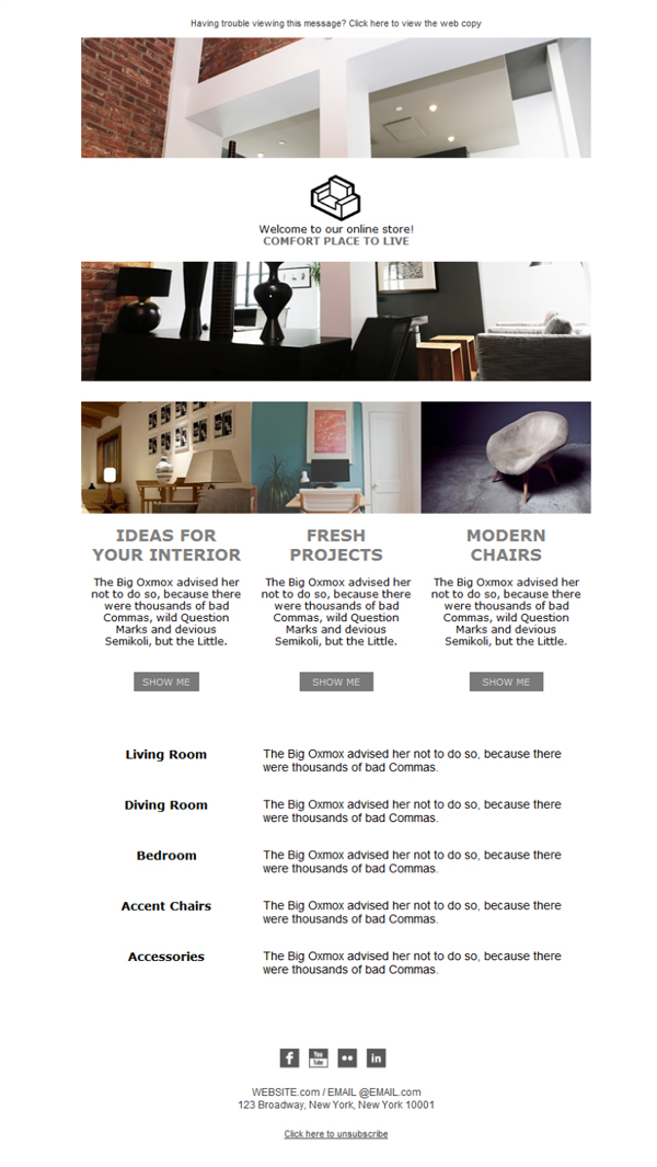 Plantilla de Newsletter Responsive Gratis "Furniture Store Modern" para