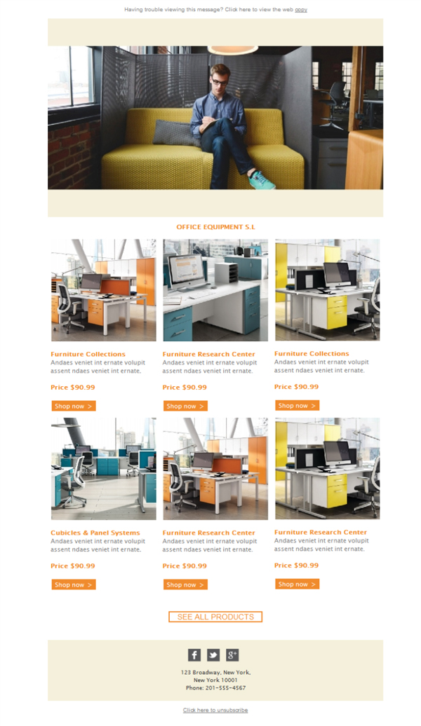 Office Equipment Furniture Email template free for download